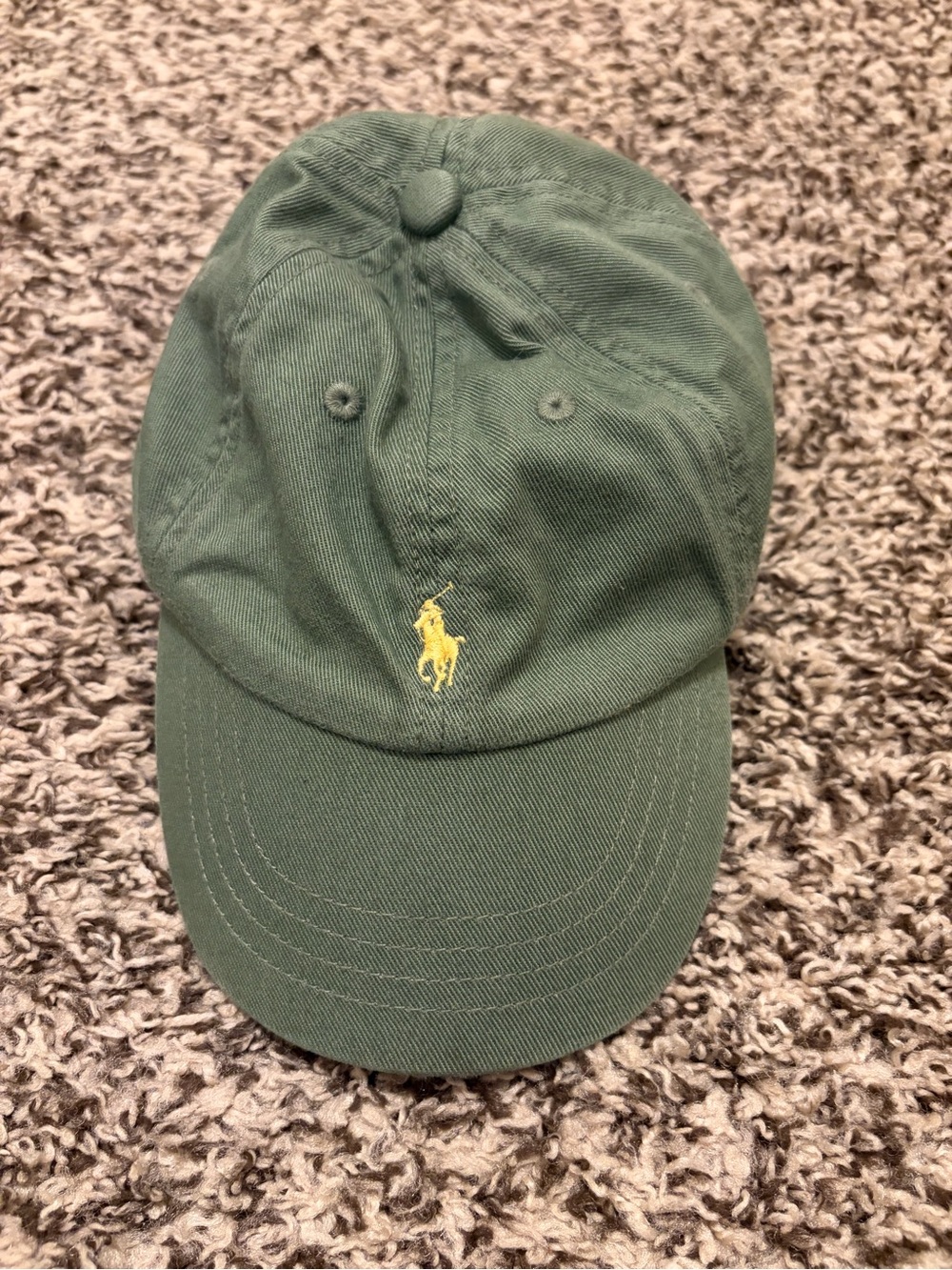 Ralph Lauren Kids Olive Green Cotton Baseball Cap with Yellow Pony Logo